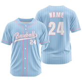 Custom Macarons Blue Pinestripe Button Down Baseball Jersey
